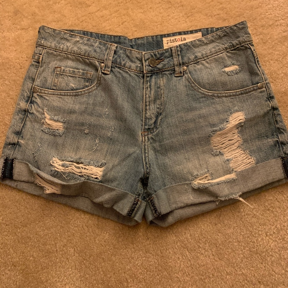Distressed High Waisted Denim Shorts